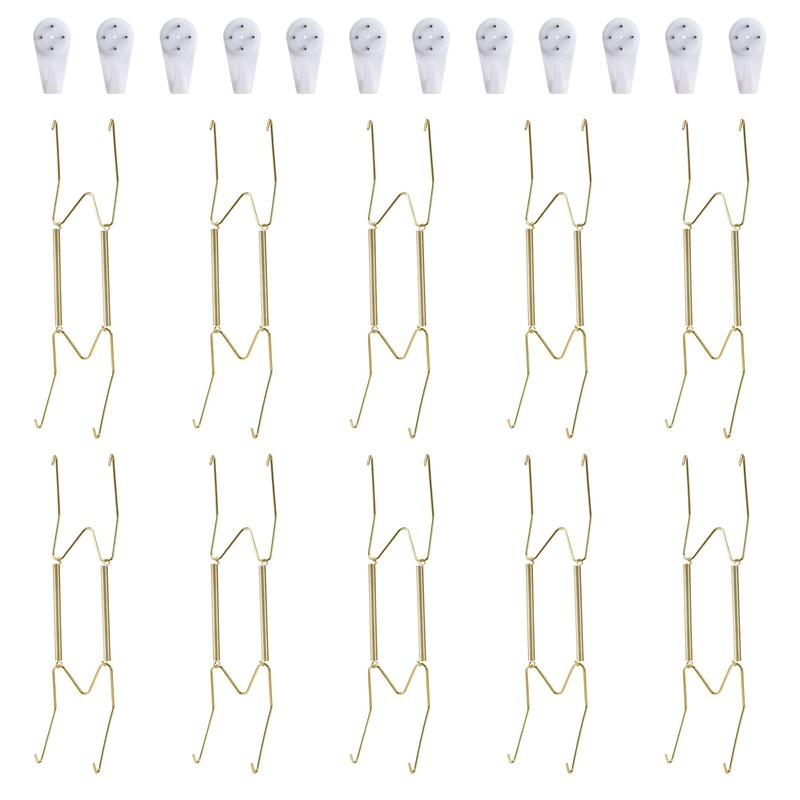 10 Piece Plate Hangers 10 Inch Invisible Brass Wall Plate Hangers Comes with 1
