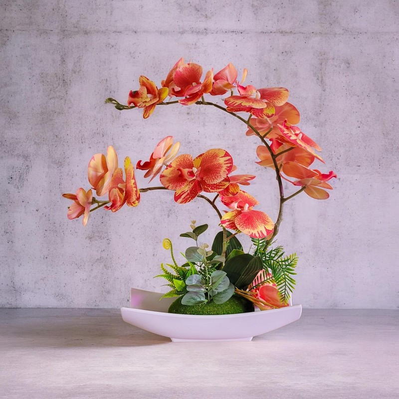 Decorative Real Touch Artificial Orchid Bonsai in Pot Orange/Yellow gallery