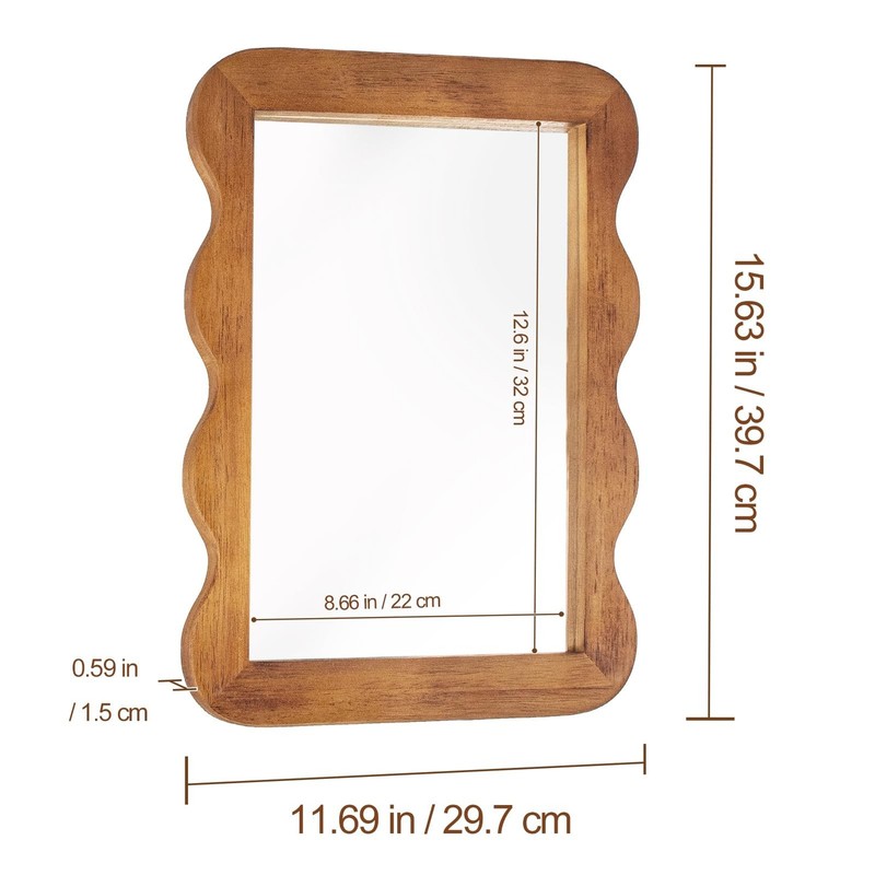 Wooden Mirror 16 X 12 in Walnut Brown Wood Rustic Wall Mirror with Solid Wood... gallery