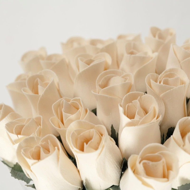 Bouquet Two Dozen 24 PCS Realistic Ivory White Wooden Roses, Forever Flower gallery