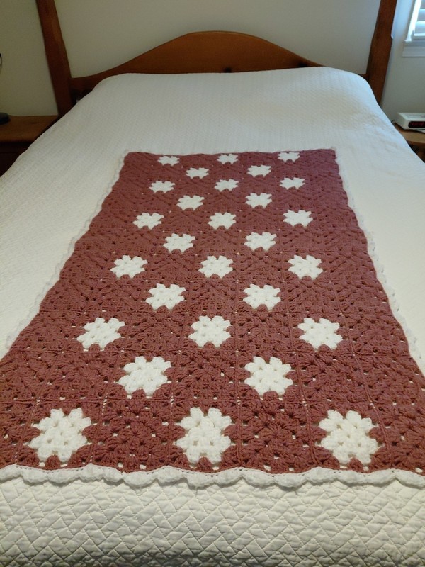 Purple And White Handmade Crocheted Afghan Throw 4feetx29inches