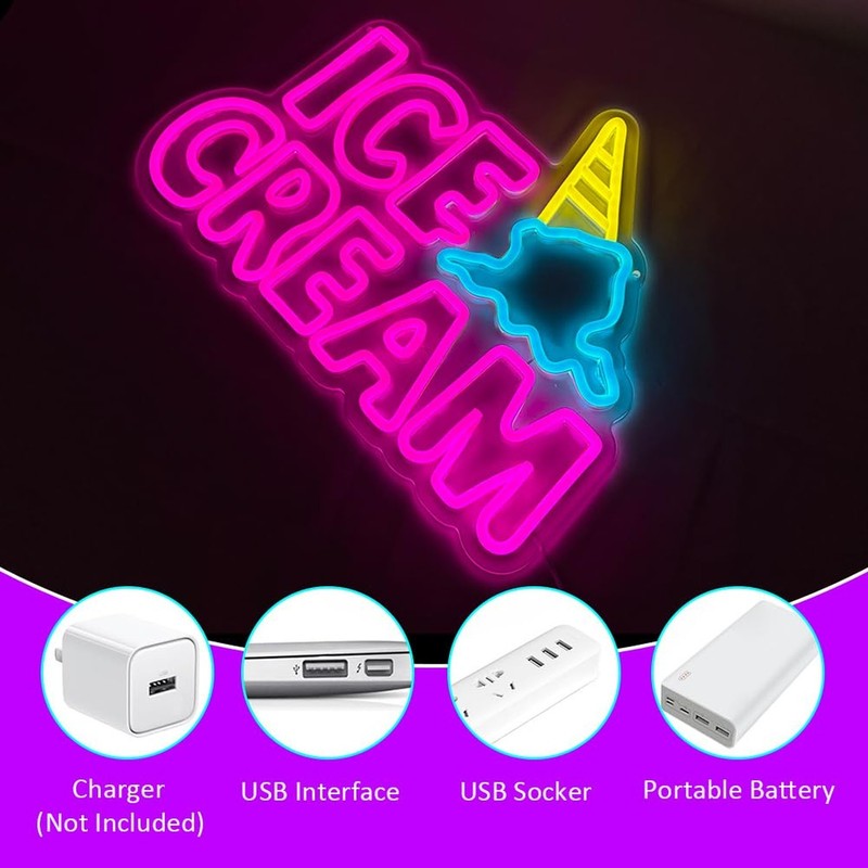 Ice Cream Neon Sign, Neon Signs for Wall Decor, Yellow Blue Pink Light Up Sig... gallery