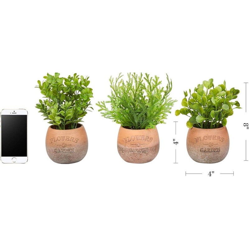 Pure Garden Set of 3 Artificial 8 inch Greenery Plants in Flowers Garden Pots gallery