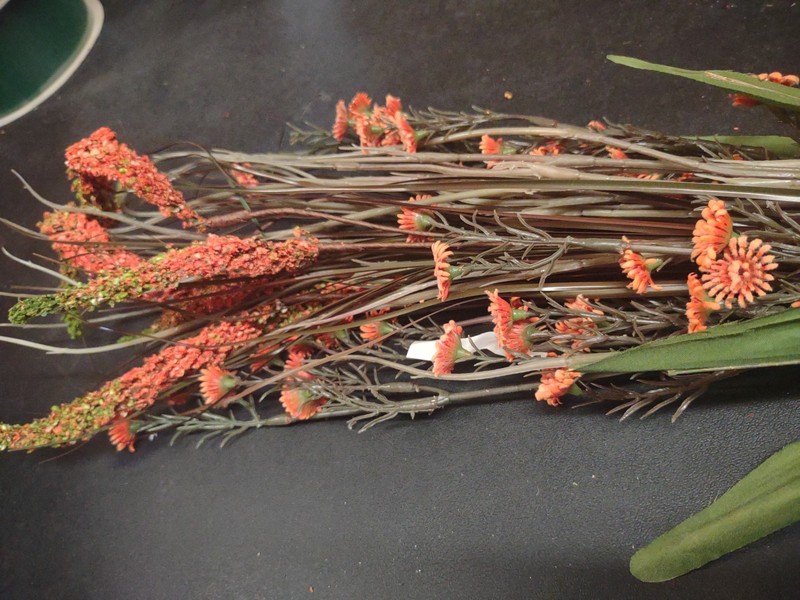 Vintage 22" Plastic/Silk Bush, Swamp Lily Grass Plant Arrangement, Fall Orange