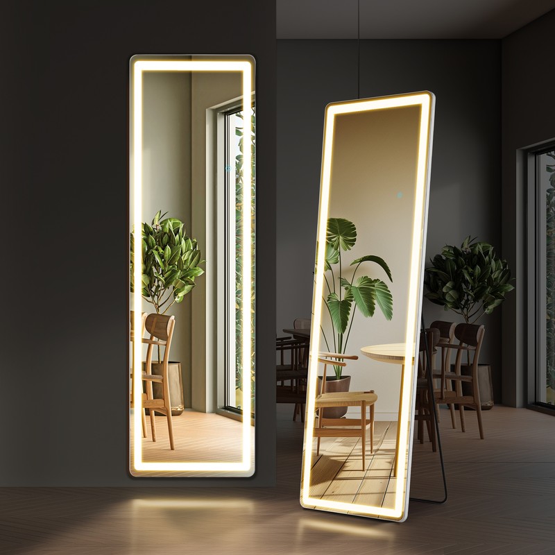 60″x16″ Full Length Standing Mirror with 3 Color LED Lights, Stand, Leaning