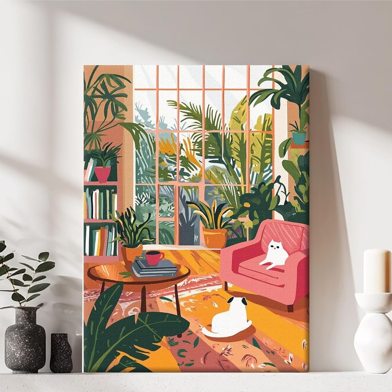 Framed Canvas Wall Art Plant Print Modern Home Decor Ready to Hang 16×24 Inch