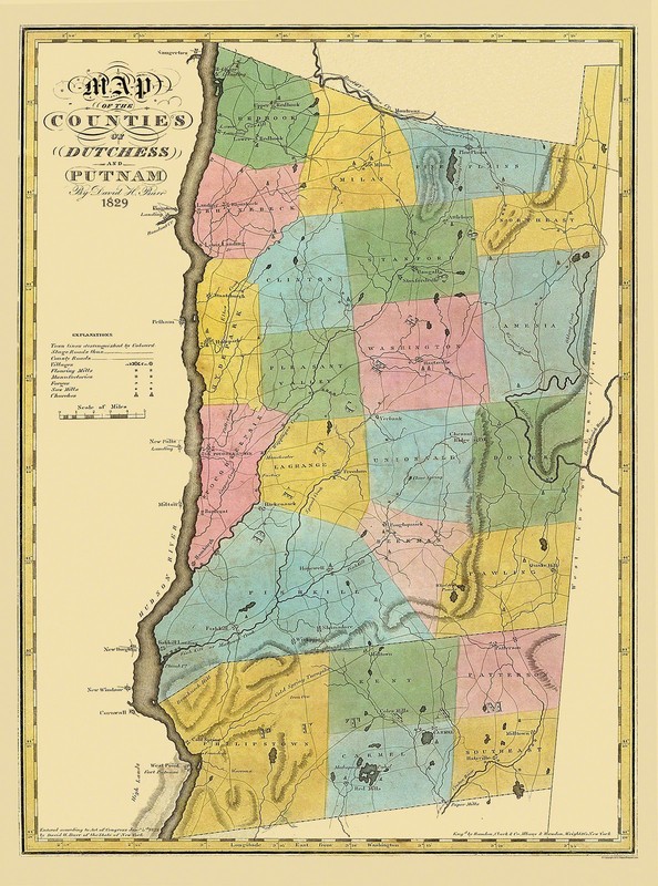 Historic County Map – Dutchess Putnam Counties New York – Burr 1829 – Vintage