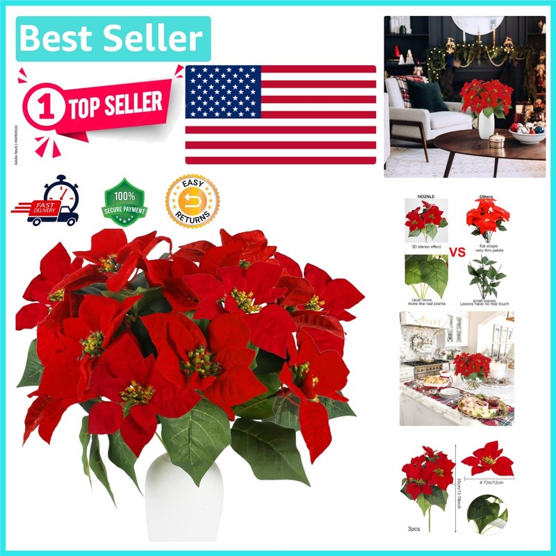 Vibrant Red Poinsettia Floral Arrangements – Perfect for Christmas Tables 14″