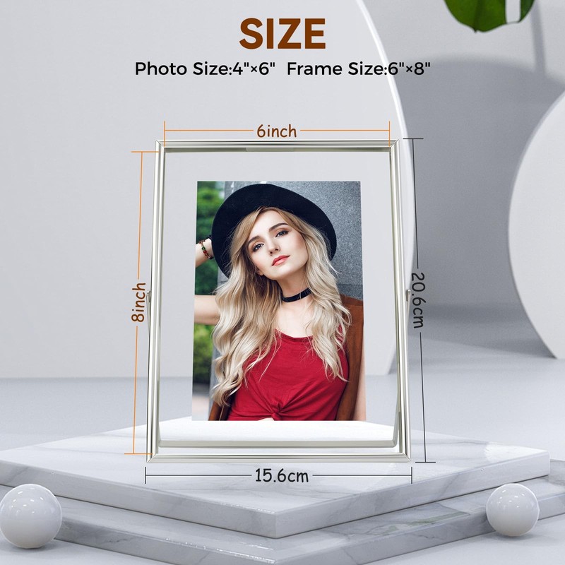 2 PCS Silver 6x8 Inch Vertical Floating Frame Tabletop Fits 5x7/4x6/3x5 In gallery