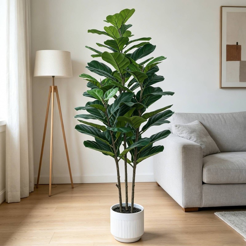 5Ft Artificial Fiddle Leaf Fig Tree Realistic Adjustable Branches White Planter gallery