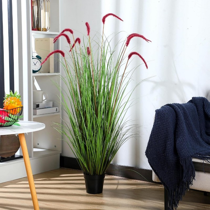 2 Pieces Faux Plants Outdoor 4 ft Tall Artificial Grass Plant Potted Artificial gallery