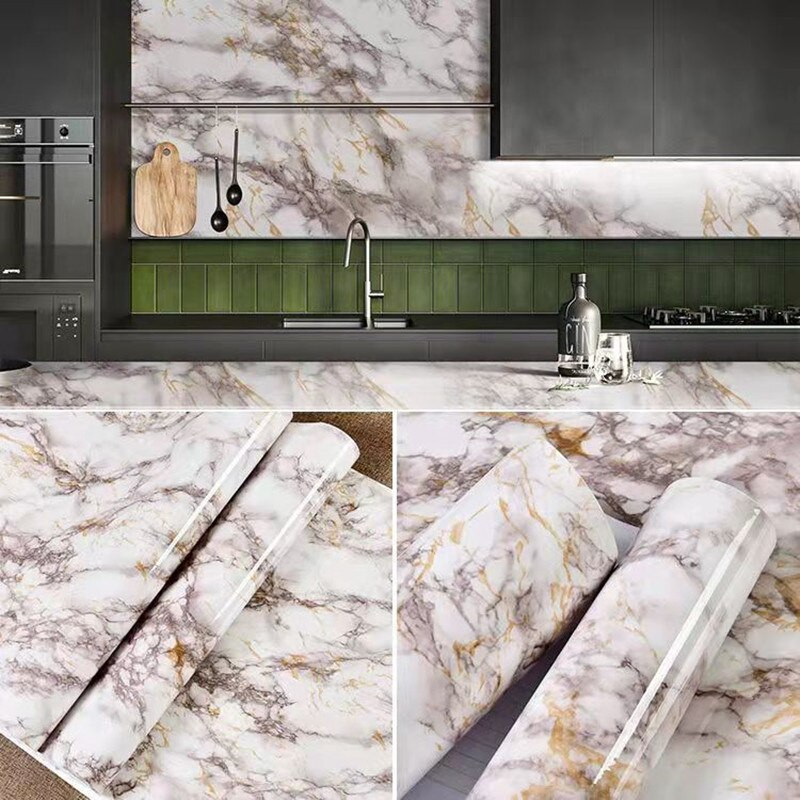 Waterproof Marble Adhesive Wallpaper Vinyl Wall Sticker Bathroom Kitchen Room gallery