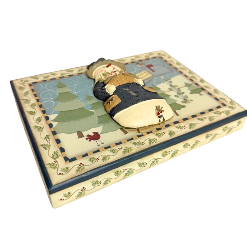 Vintage Christmas Snowman Wall Plaque Gift Box Cover 3D Resin Holiday Primitive gallery