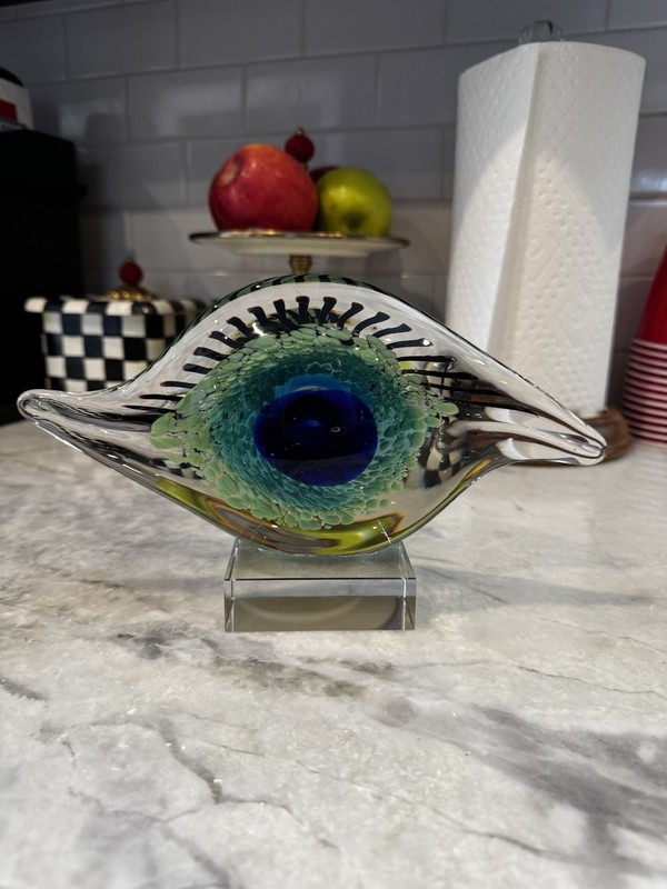 RARE Tabletop Evil Eye Glass Decoration Desk Coffee Table Kitchen Counter Green