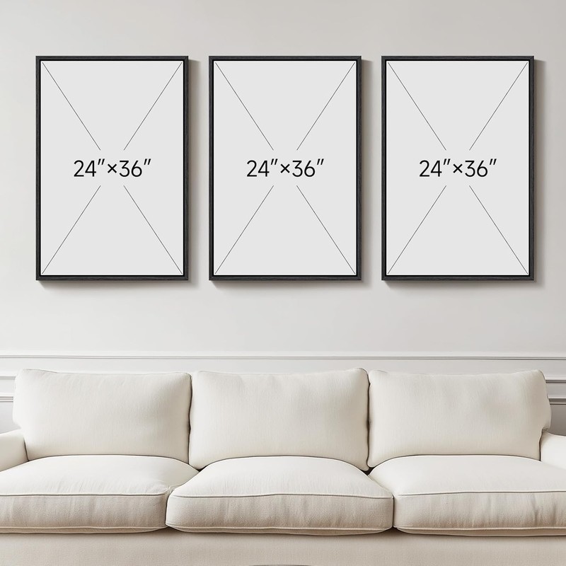 Large Framed Neutral Abstract Wall Art for Living Room, 3 Piece Modern Canvas... gallery