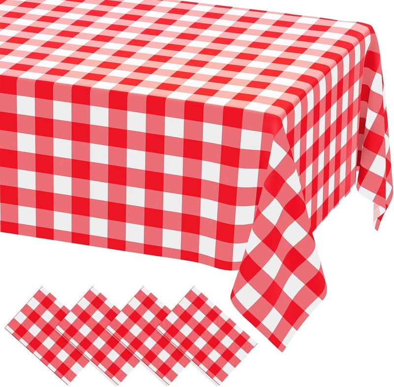 4 Packs 54 x 102 Inch Buffalo Disposable Table Cloth, Waterproof Plastic