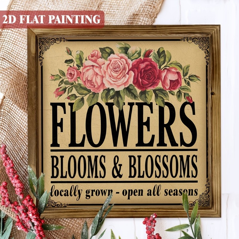 Farmhouse Flowers Blooms Blossoms Wooden Wall Sign Rustic Floral Home Decor
