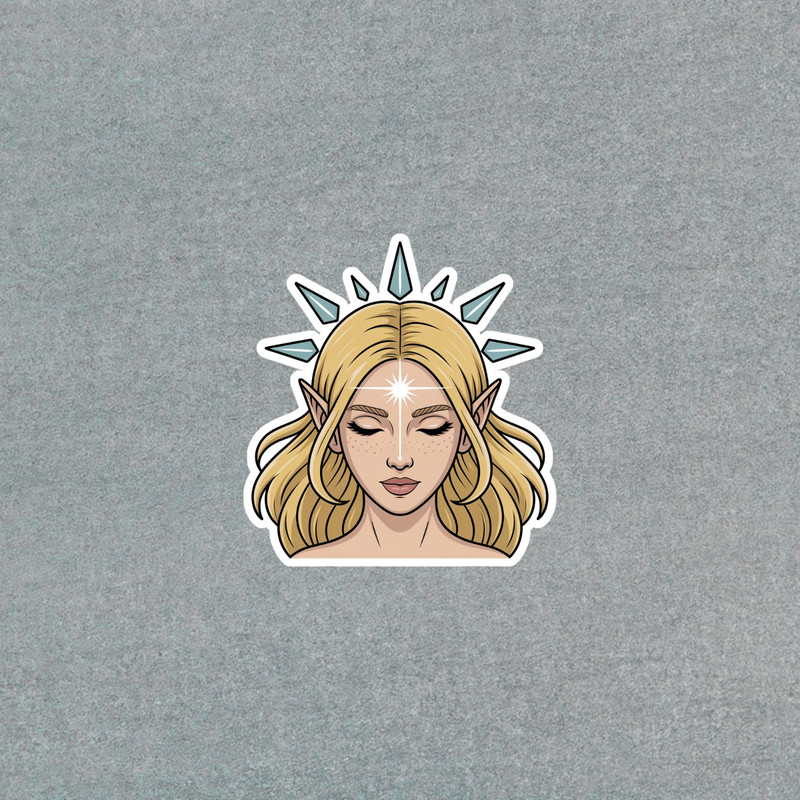 Mystical Elf Fantasy Art Sticker with Radiant Crown #6484