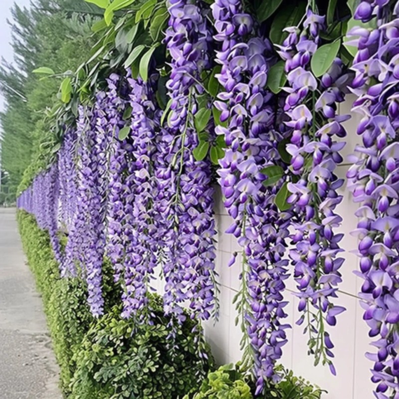 Hanging Faux Purple Wisteria Wedding Floral Decor – 24 pcs, 72 Branches Total