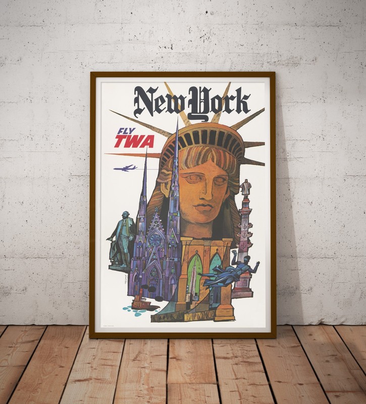 New York Travel Poster – Vintage Style Illustration Print – Antique History Wall