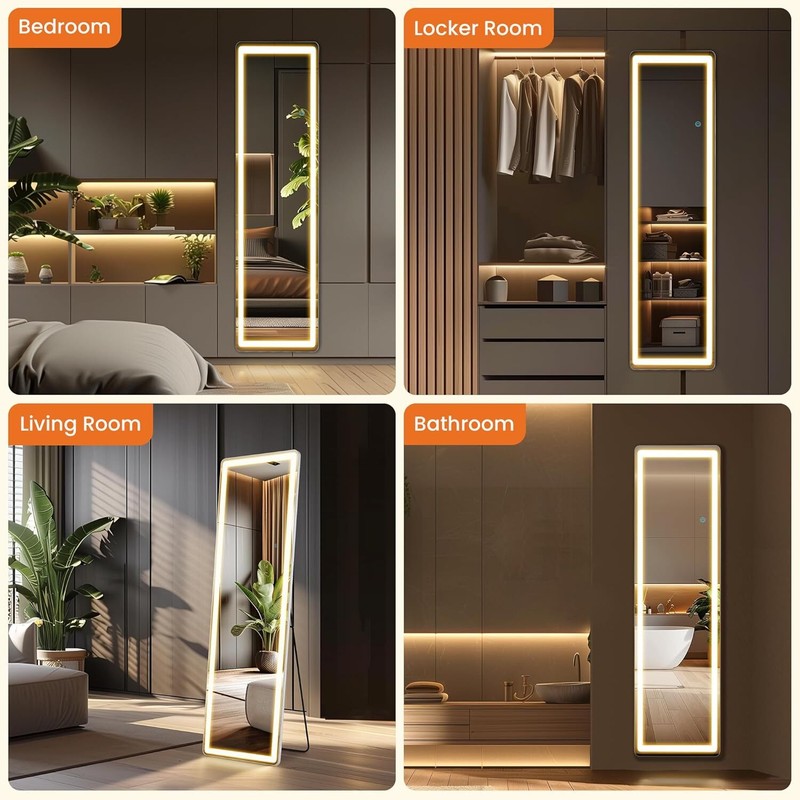 64"x21"/60"x16" Full Length Mirror with LED Lights Full Body Standing Floor Mirr gallery