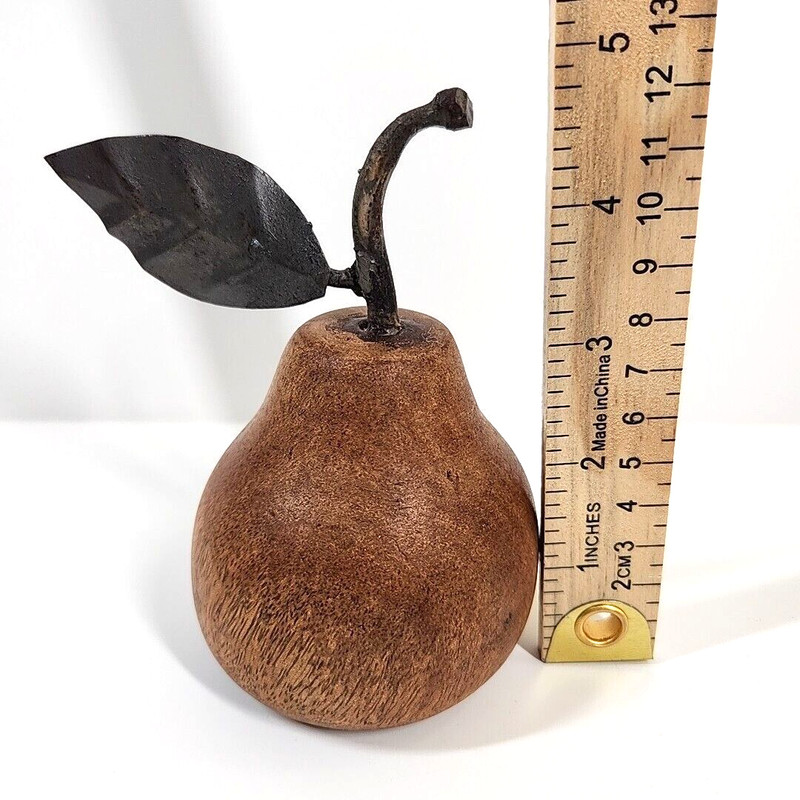 Vintage Wooden Fruit Pear Metal Leaf Stem Rustic Home Decor Country Cottagecore