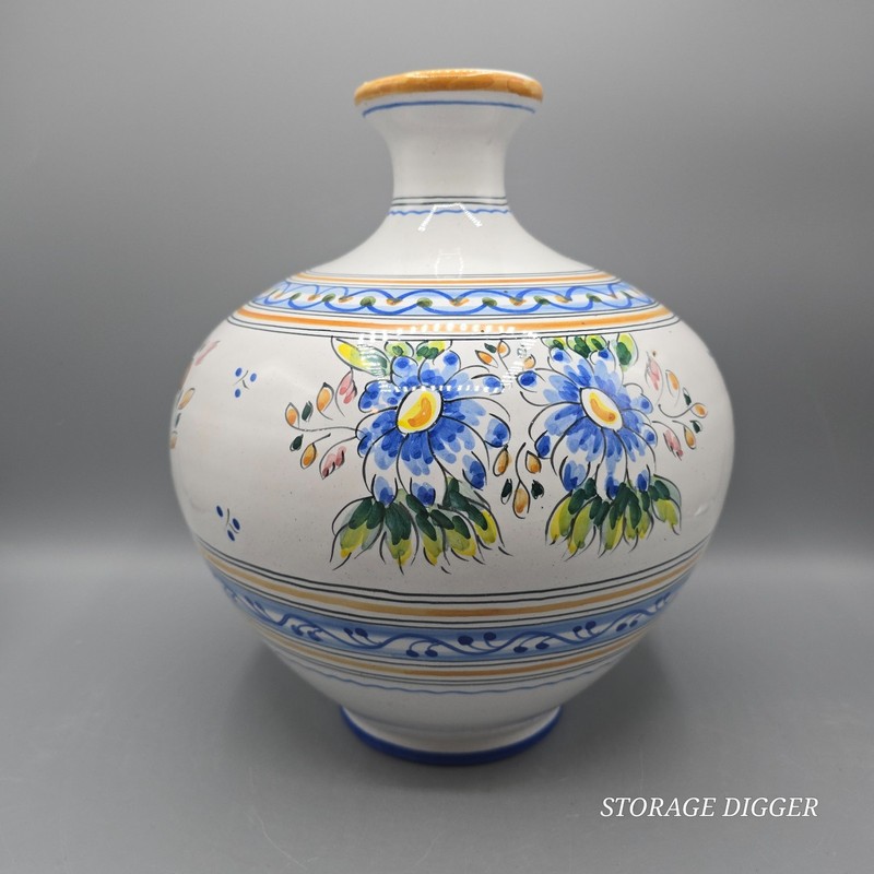Vintage Talavera Floral Ball Vase Ceramic Hand-Painted Spanish Pottery Decor 11″