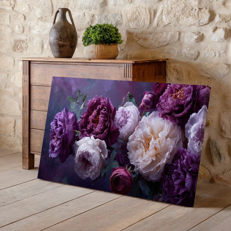 Purple and White Peony Flowers Floral Botanical Garden Home Room Canvas Decor gallery