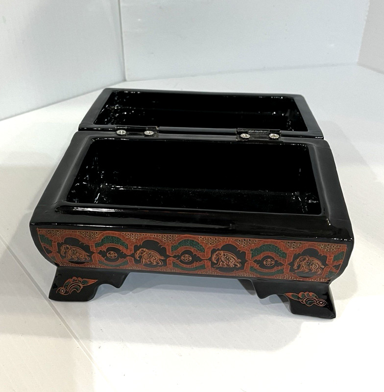 Black Red Lacquer Elephant Jewelry Box Decorative Asian Keepsake Trinket Box gallery