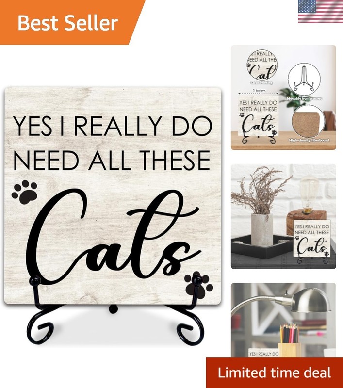 Chic 5” Cat Lover Sign with Durable Metal Stand – Farmhouse Style Decor