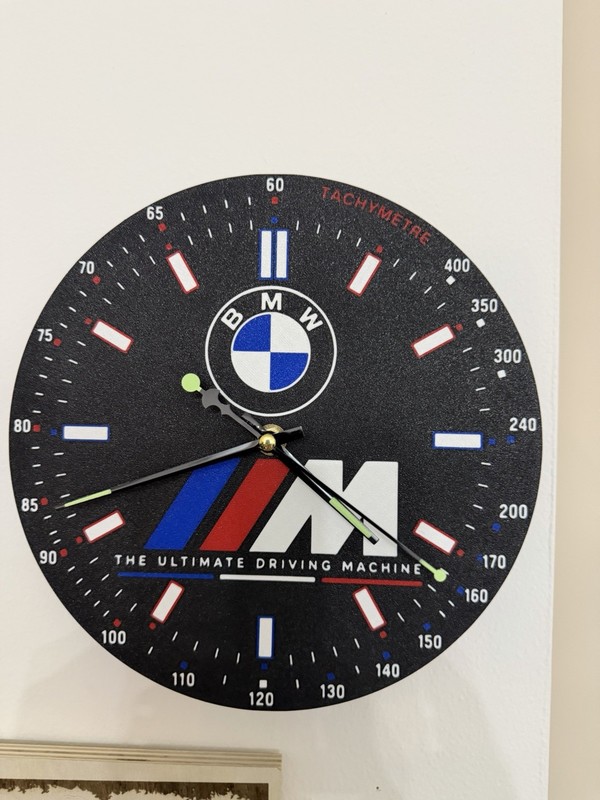 BMW M Round Analog Wall Clock Tachymeter Dial Black Non-Numeric Marks