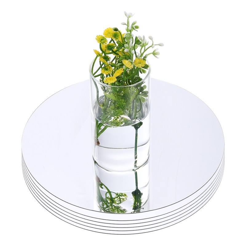 6 Pack 12 Inch Mirror Centerpieces for Table, Round Mirrors Table Plate, Silver