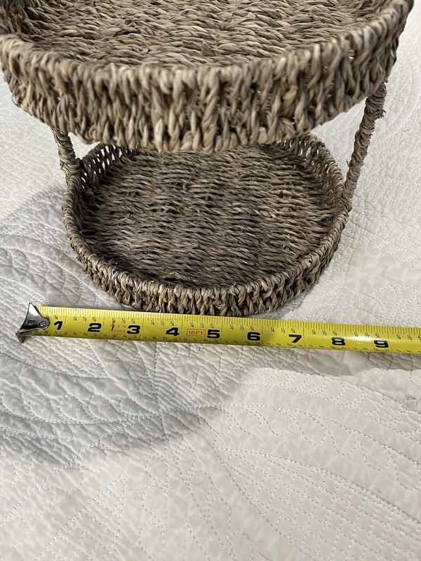 Wicker Farmhouse Two-Tier Rustic Basket Stand with Handle, 2-Tier, Used gallery
