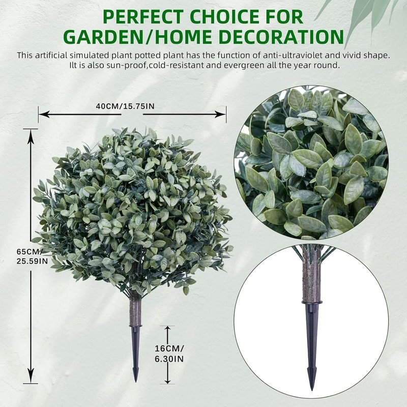 2Pcs Artificial Boxwood Topiary Ball Trees 65cm with Ground Spike Indoor Outdoor gallery