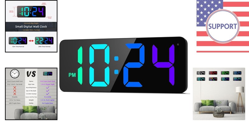 Modern LED Digital Wall Clock with Dynamic RGB Display & Large 2.8-Inch Digits gallery