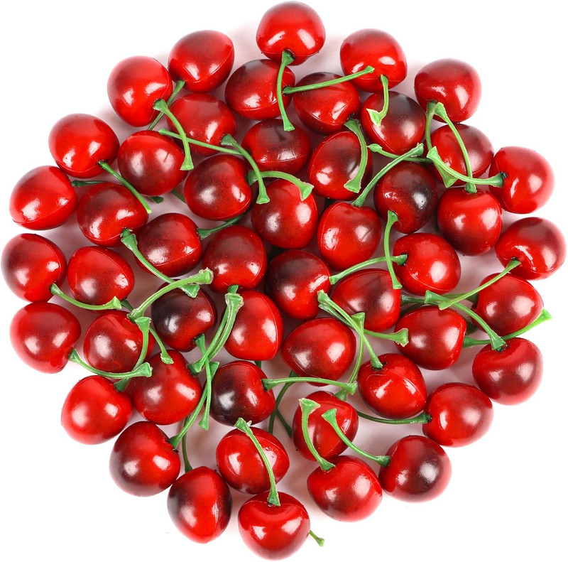 50Pcs Artificial Fruit Cherries,Lifelike Fake Cherry Simulation Decor for Home D gallery