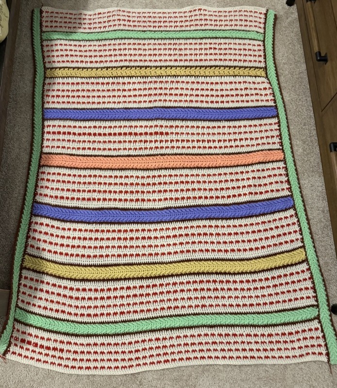Vintage Stripped Crochet Blanket Throw Afghan 62x 49 In Cottage Core Granny MCM