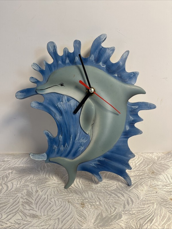 Y2K Dolphin Hang Clock Ocean Nautical Kitsch Coastal Novelty 9” Tall