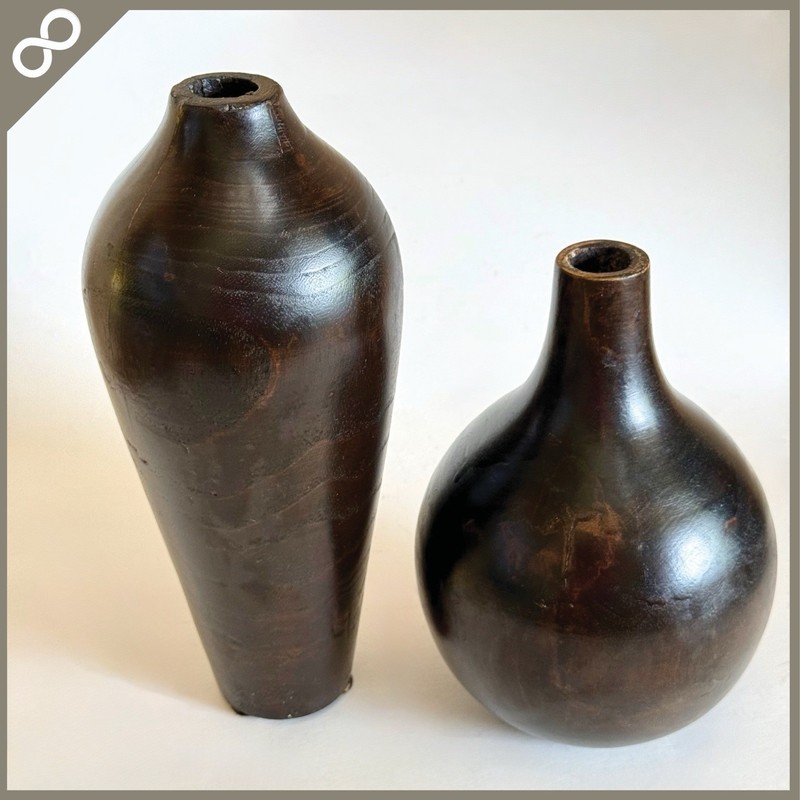 CREATIVE CO-OP Wooden Bud Vase Set Dark Brown Carved Wood Decorative Pair