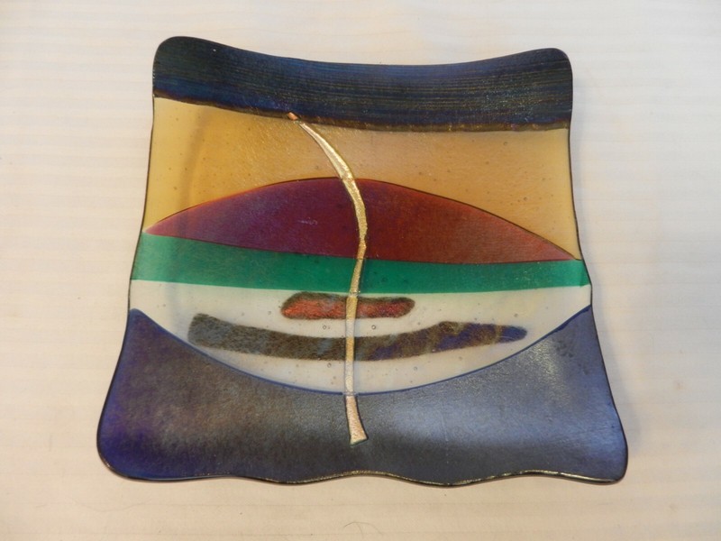 Multi Colored Glass Wave Shape Square Change Coin Key Tray Unique 6.25″ Square