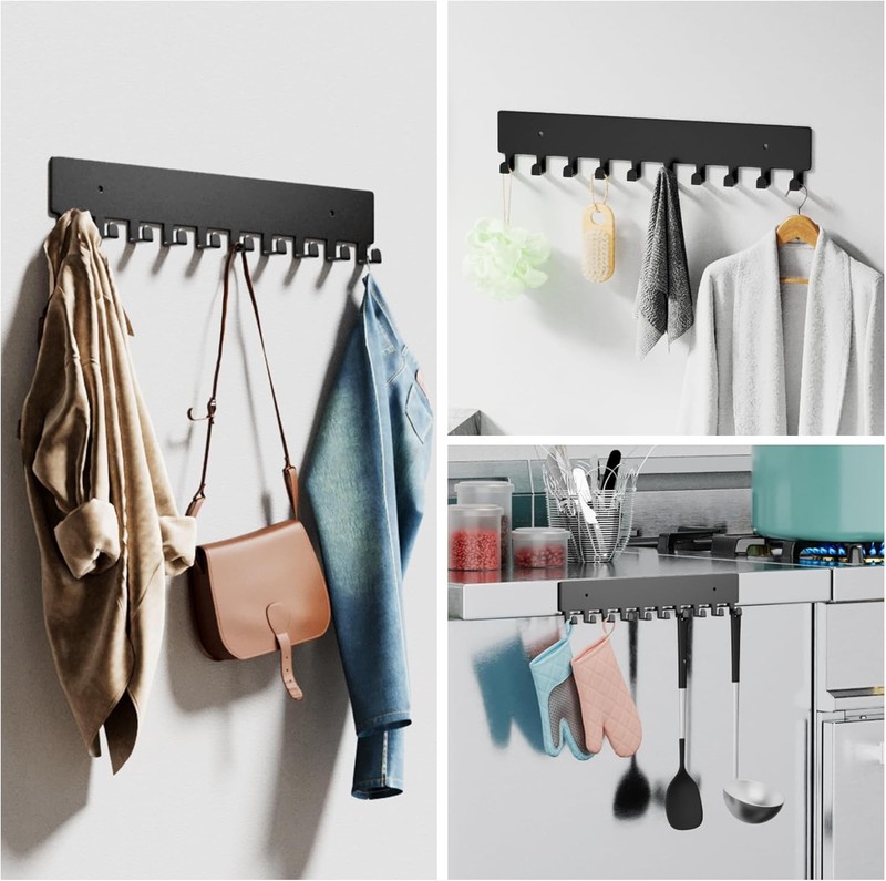 Wall Mounted Key Holder with 10 Hooks - Stylish Black Key Rack gallery