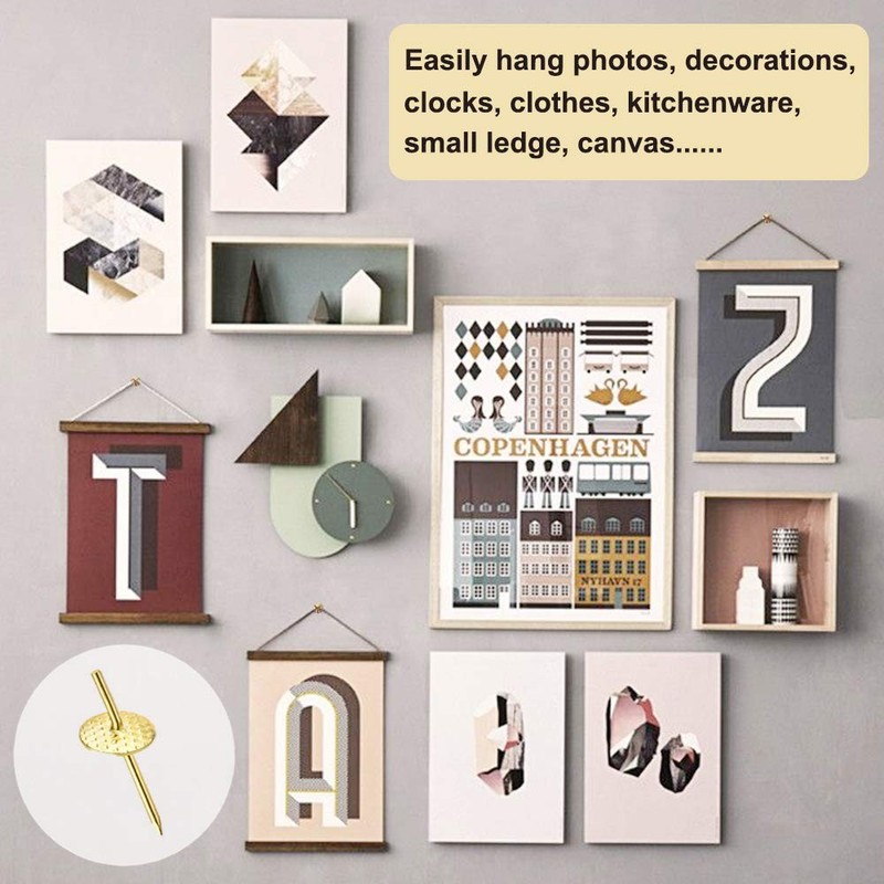 72 pcs Picture Hangers with 10-60lbs, 4 Different Size 10-60LBS, Gold gallery