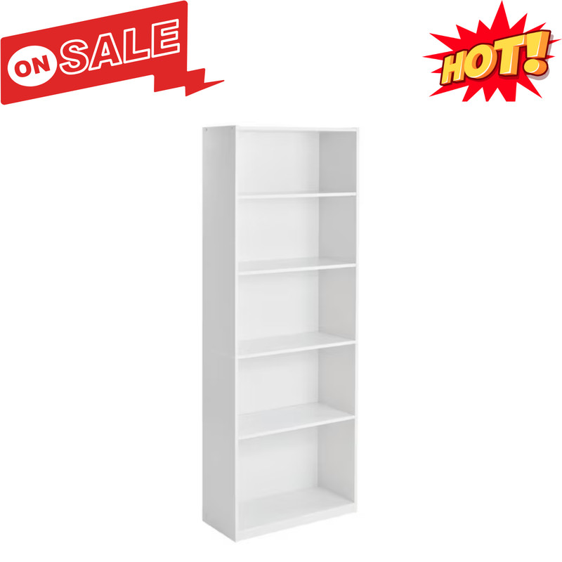 Mainstays 5-Shelf Bookcase with Adjustable Shelves White Wooden Bookshelf