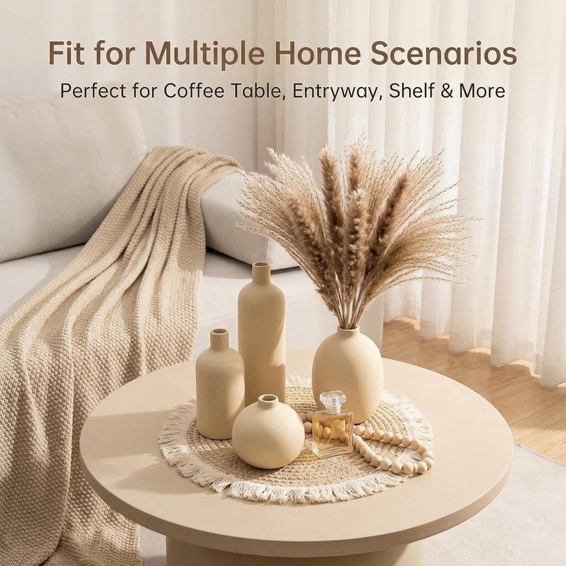 Beige Ceramic Vase Set of 4, Modern Neutral Colors Home Decor, Rustic Farmhouse gallery