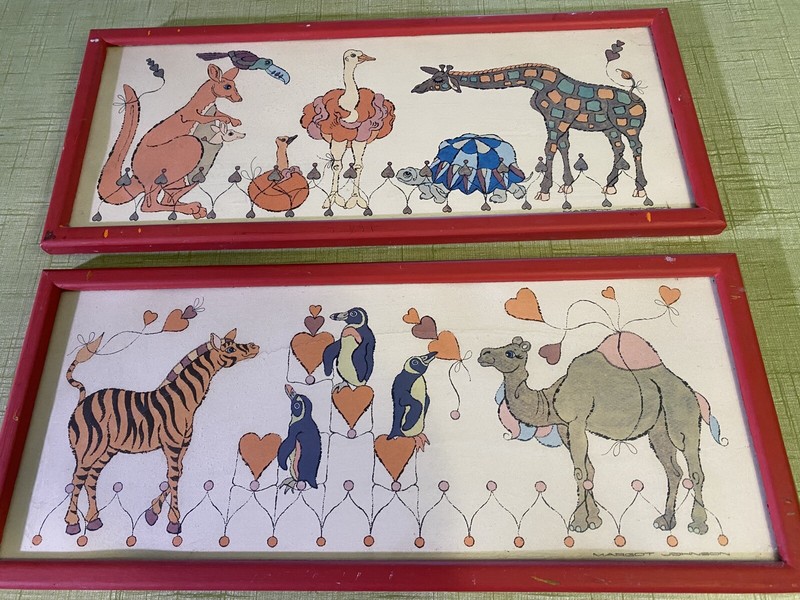 1960s Framed CIRCUS ANIMAL Prints Vintage Original Margot Johnson NY – Lot Of 2