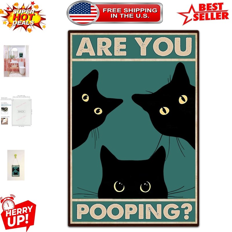 Eye-Catching Black Cat Wall Art - Funny 'Are You Pooping?' 8x12 Aluminum Poster