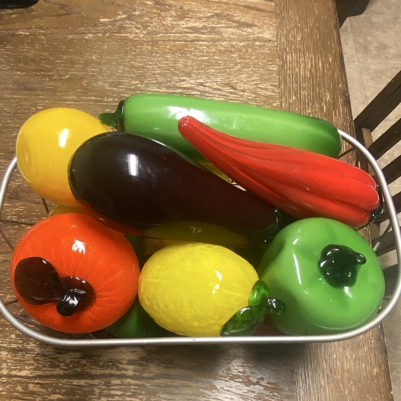 8-Piece Multicolor Glass Decorative Fruit & Vegetables Set for Kitchen/Dining