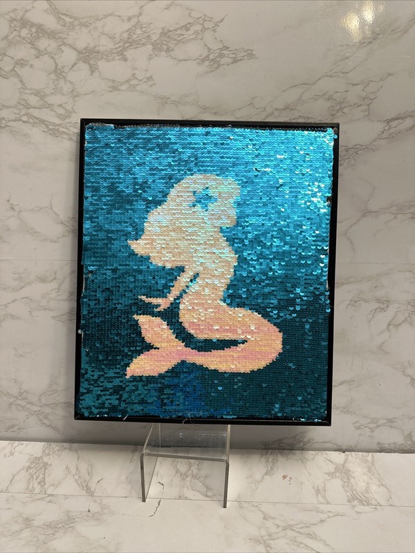 Mermaid Crossing wall hanging with sequin Reversible Little Girls Room 14×12