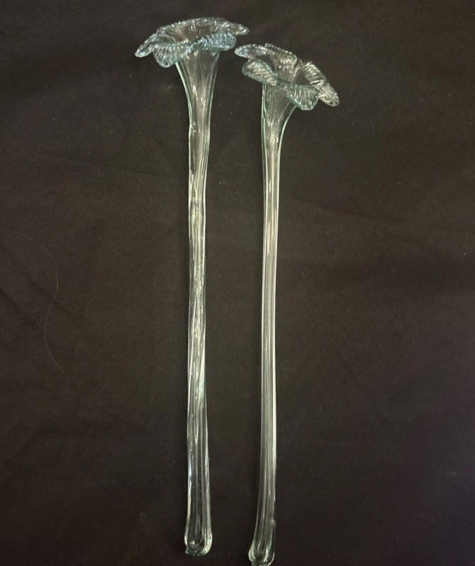 VTG: Blown Glass Clear Trumpet Lily Over 12” Long Stem Murano Style Art Flower gallery