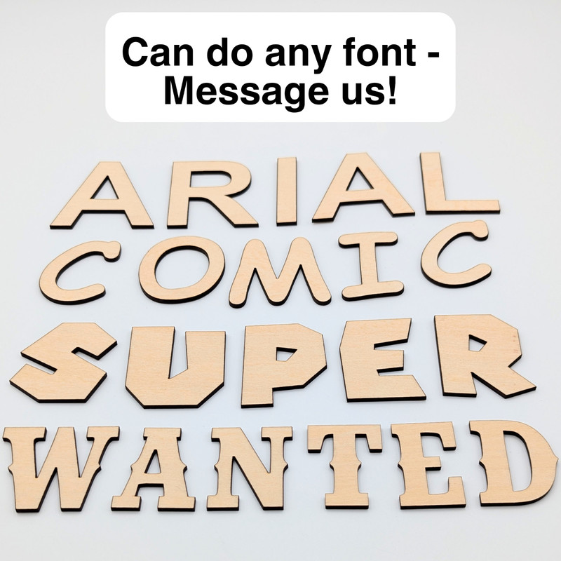 Pixel Craft Wood Letters Numbers Cutout Unfinished Laser Cut 3mm Craft Thru 14" gallery